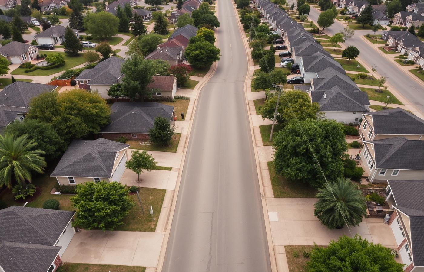 Aerial view of an American suburban neighborhood