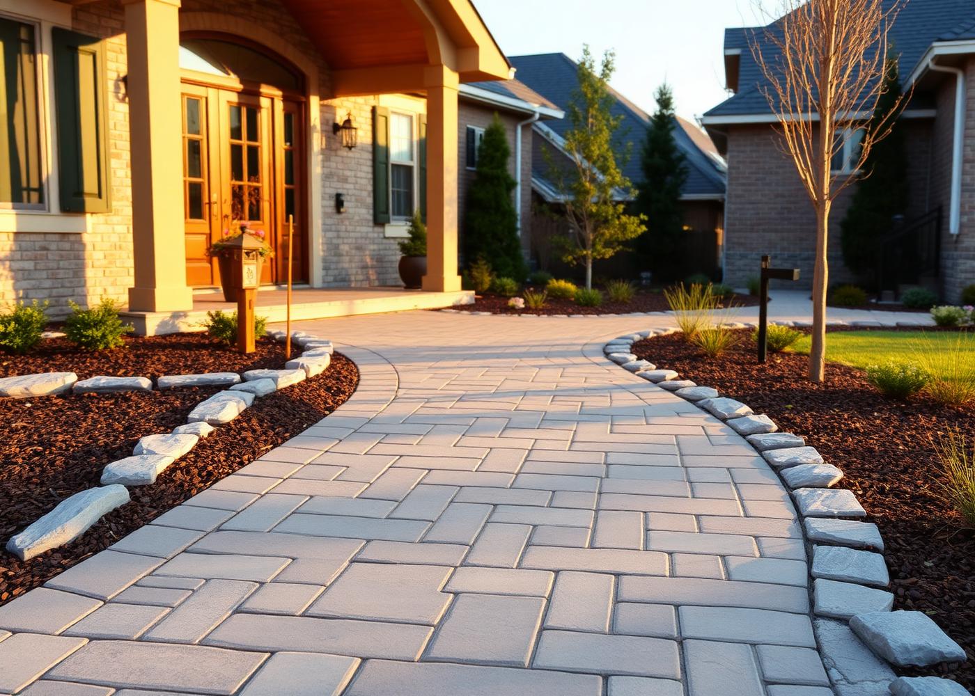 Paver walkway leading to a home's front entry